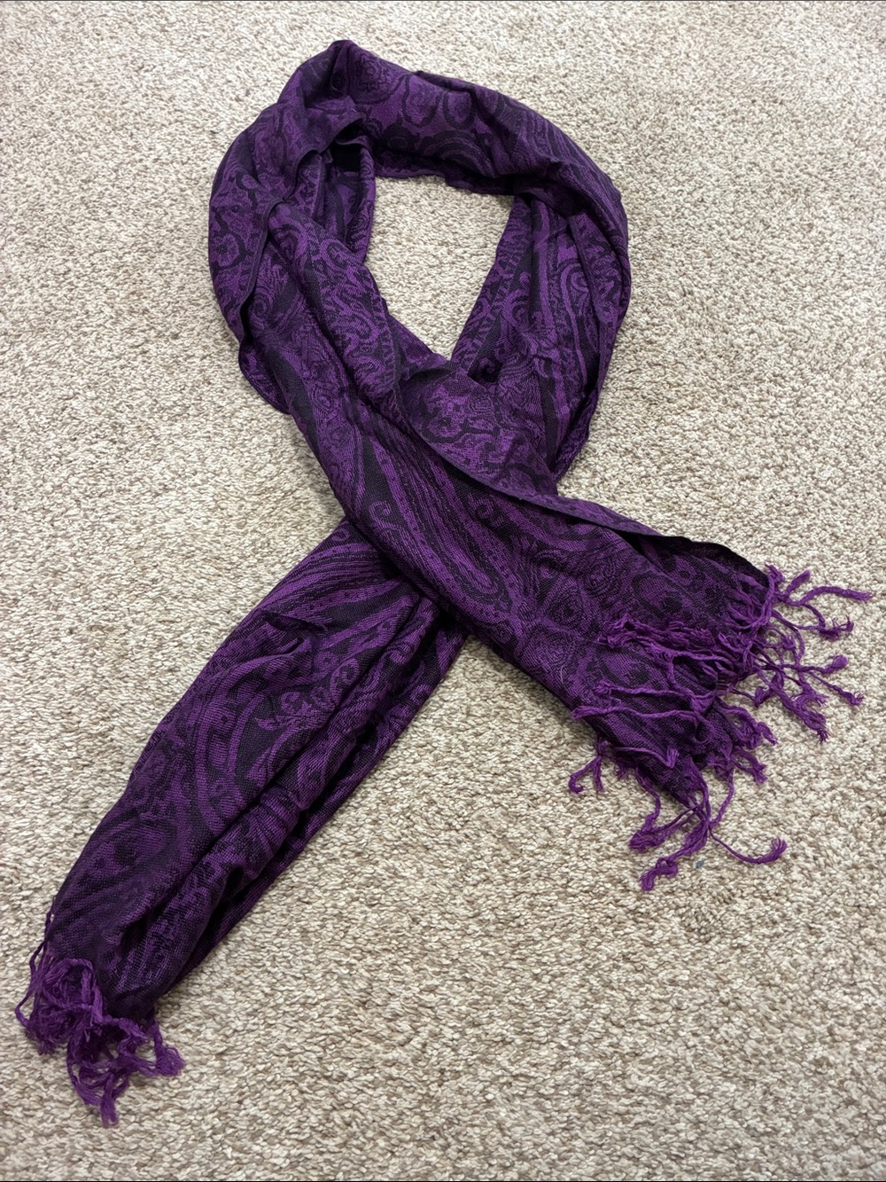 Purple Paisley Fringe Scarf - Picture 2 of 5